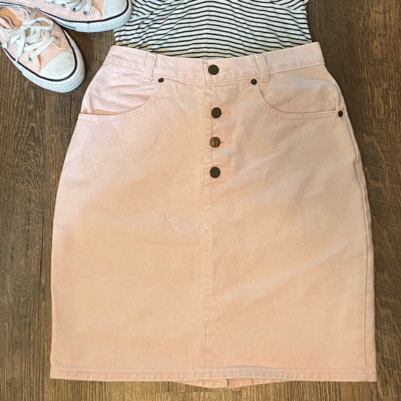 (CLOSET CLOSING FINAL SALE) Vintage Pink Denim Button Skirt - Picture 2 of 7